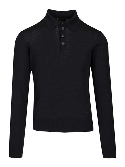 Long-Sleeved Wool Polo Shirt