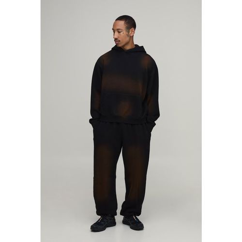 BoohooMAN Mens Oversized Boxy Spray Washed Tracksuit - Black Cotton - Sma