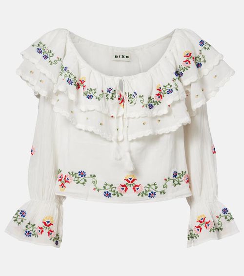 Maurine embroidered ruffled cotton top