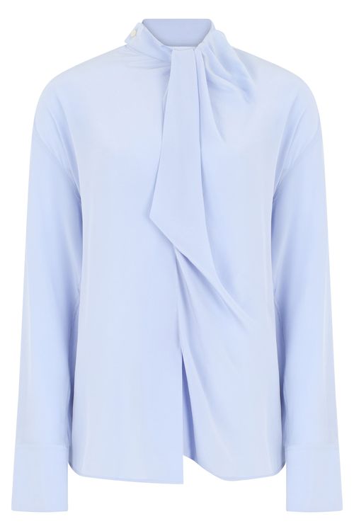 Asymmetrical Silk Blouse with Korean Collar