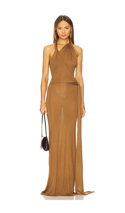 Aya Muse LANGES TRÄGERKLEID in Brown. Größe S. Also in
