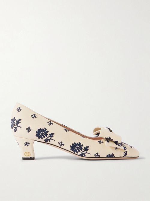 Bowbow 45 Bow-embellished Floral-print Twill Pumps - Cream