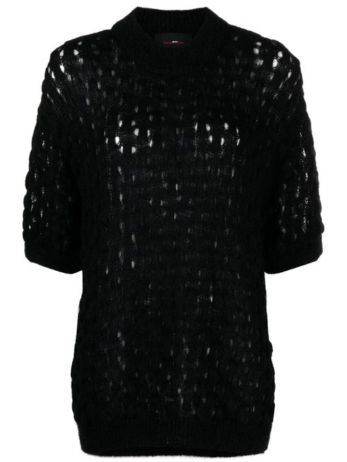 Fisherman's knit short-sleeve top - Black