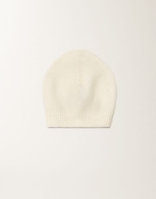 Mohair cap with micro sequins, raffia