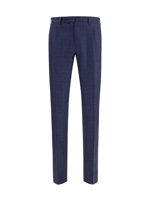 Tone-on-Tone Checked Wool Trousers — Navy