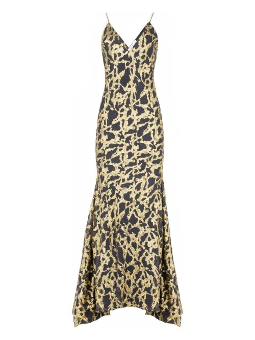 Gold Marbled Silk Dress — Black