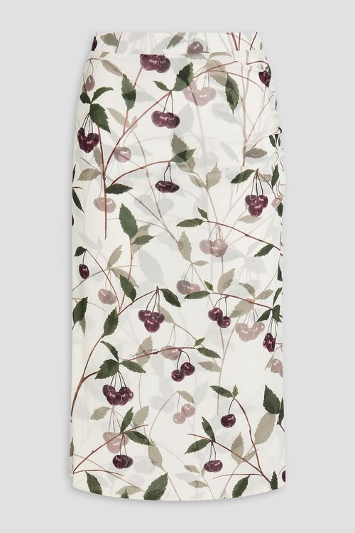 Ruched printed tulle midi pencil skirt - White - M