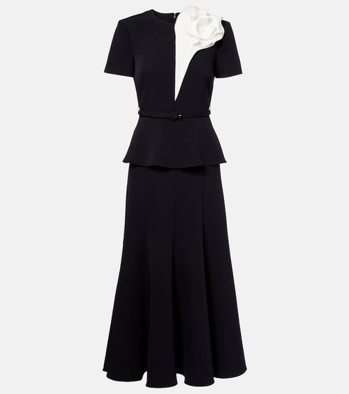 Floral-appliqué crêpe midi dress