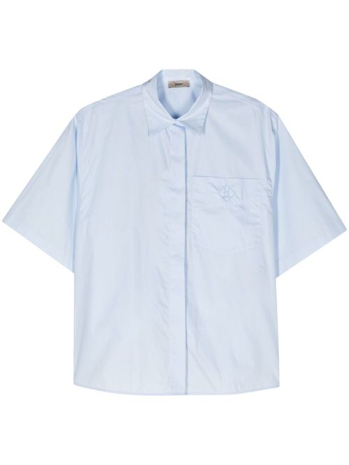 Logo-embroidered cotton shirt - Blue
