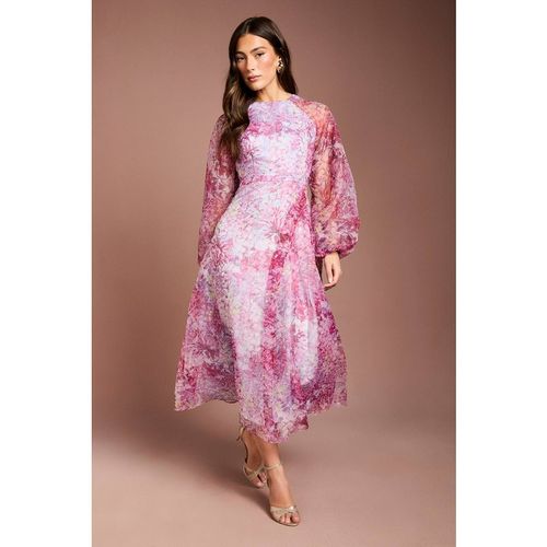 Coast Women's Organza Wrap Waist Puff Sleeve Midi Dress in Purple