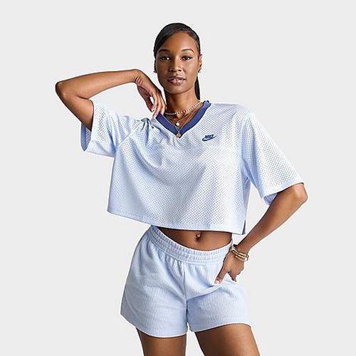 Women's Sportswear Oversized Heritage Cropped Mesh Jersey in Hydrogen Blue/Mystic Navy/Mystic Navy