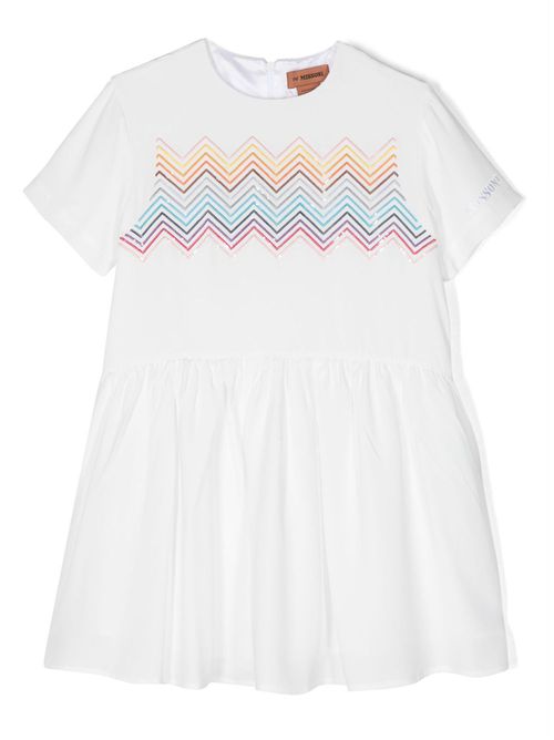Zigzag-detail short-sleeve dress - White