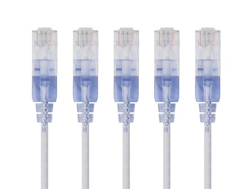 Cat6A 5ft White 5-Pk Patch Cable, UTP, 30AWG, 10G, Pure Bare Copper, Snagless RJ45, SlimRun Series Ethernet Cable