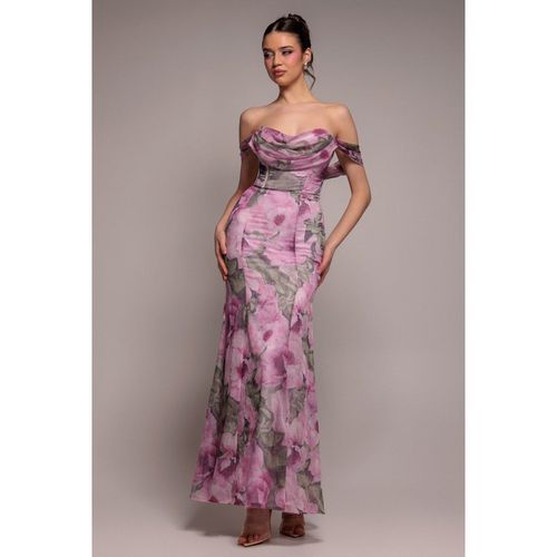 Goddiva Cowl Neck Floral Print Jacquard Chiffon Maxi Dress - Blush Pink