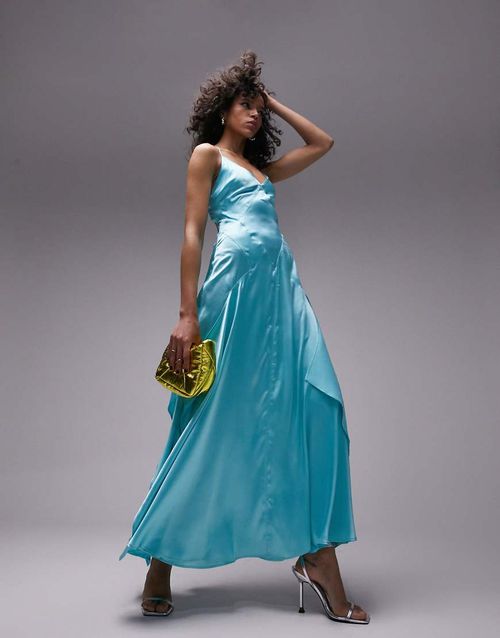 Topshop cami satin midi dress in azure blue