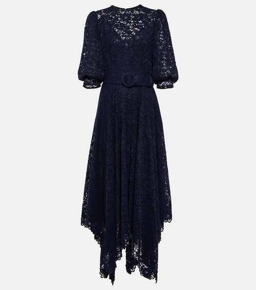 Belted lace midi dress