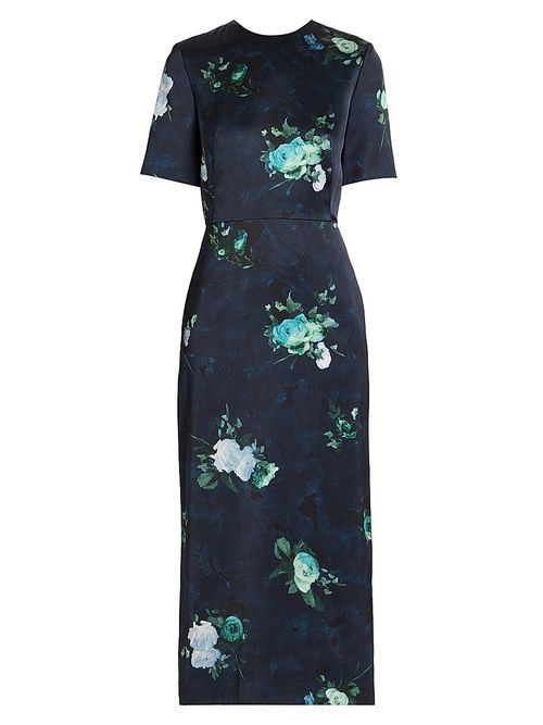 Women's Floral Sheath Midi-Dress - Abstract Rose Navy