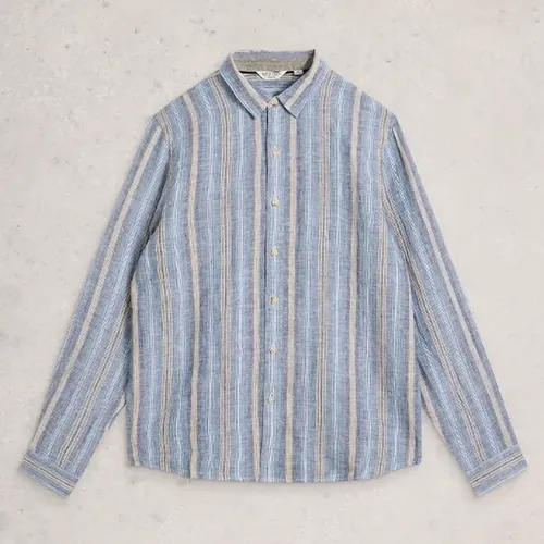 White Stuff Mens Keswick Long Sleeve Linen Shirt Blue Multi