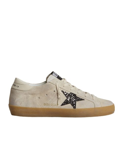 Women's Super-Star in ice-gray suede with silver glitter star and leather heel tab