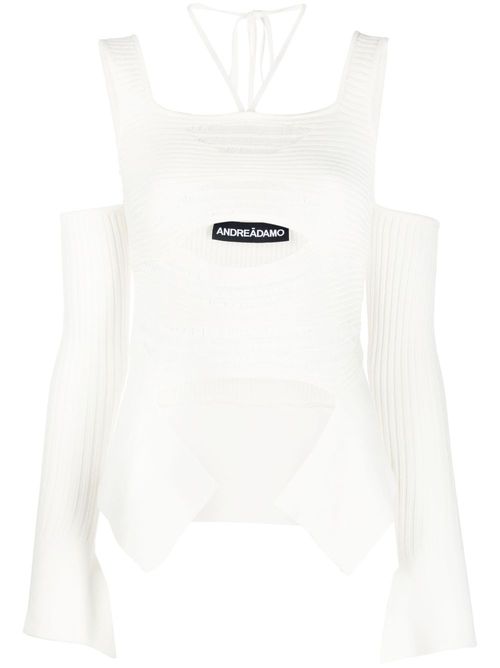 Cut-out detail ribbed knit top - Neutrals