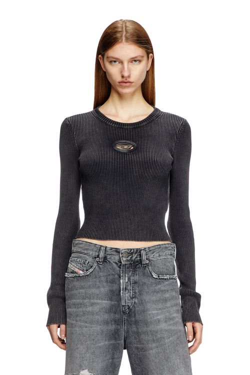 Cropped jumper with cut-out logo - Tops - Woman - Black