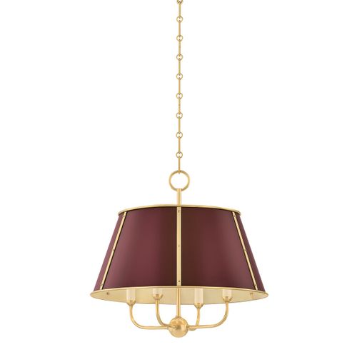 Aged Brass Soft Crimson Chandelier from the Cambridge Collection