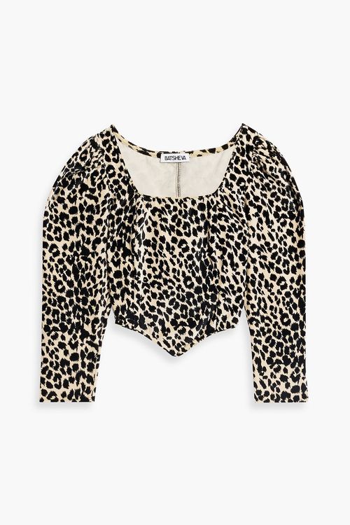 Dirndl cropped leopard-print cotton-velvet top