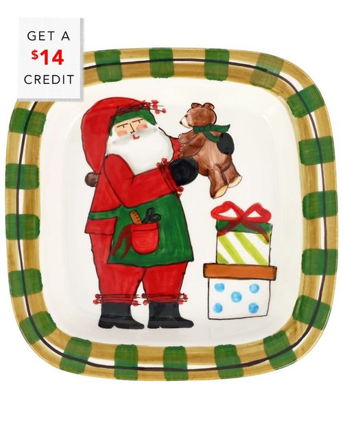 Old St. Nick Small Rimmed Square Platter With Teddy Bear With $14 Credit