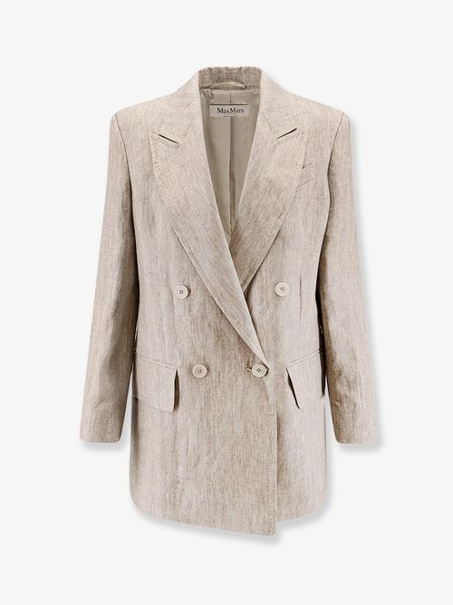 Double-Breasted Linen Blazer — Beige