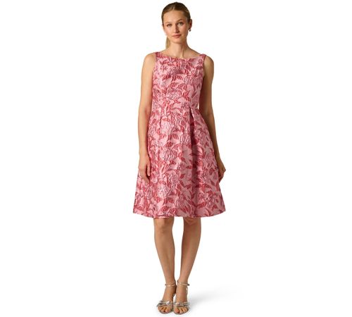 Women's Boat Neck Midi Dress - Pink multi