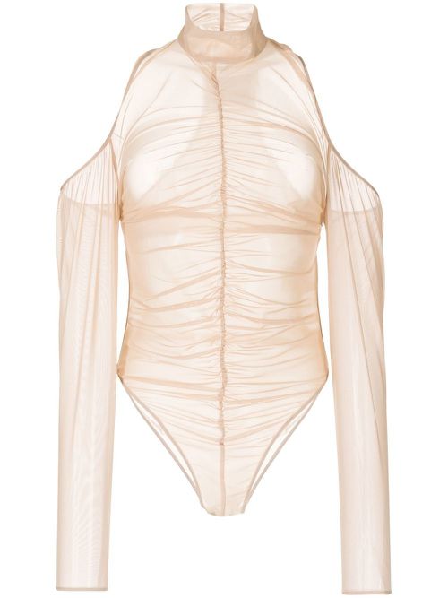 Ruched mesh bodysuit - Brown