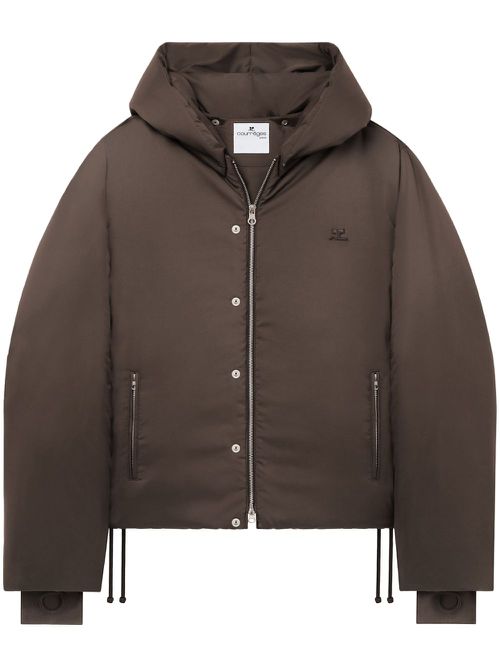 Logo-patch hooded puffer jacket - Brown