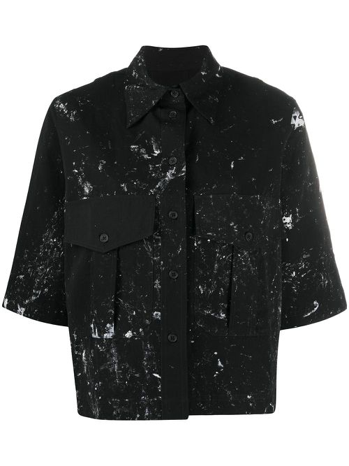 Paint-splatter short sleeve shirt - Black
