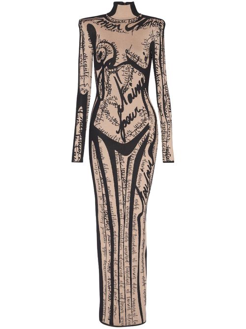 Logo-embroidered maxi dress - Neutrals