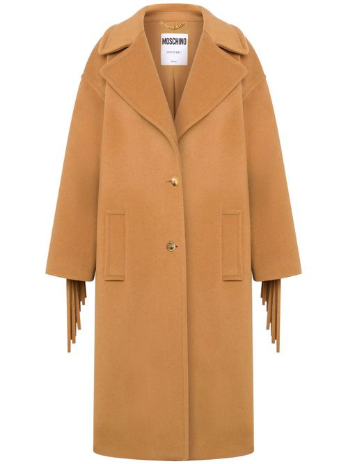Fringe-detail single-breasted coat - Neutrals