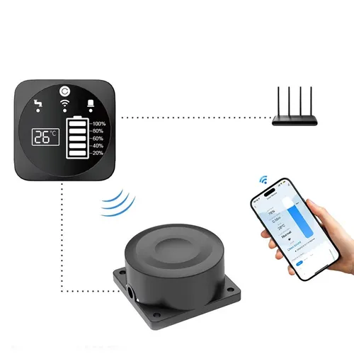 Tuya WiFi Ultrasonic Liquid Level Sensor 433MHz Remote Control Indoor/Outdoor Tank Level Monitor with APP Alarms for Hou