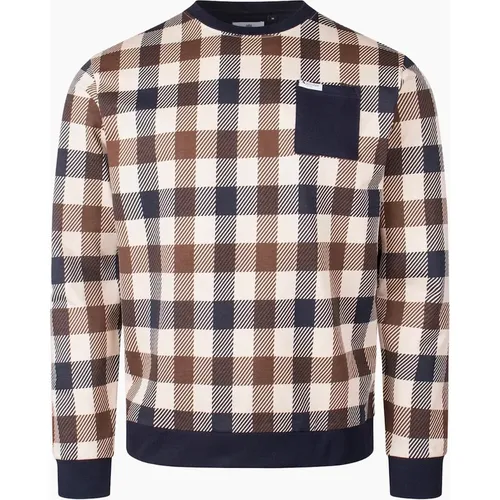 Men's Aquascutum Active Macro Iconic Pocket Crewneck Navy Blue Sweatshirt