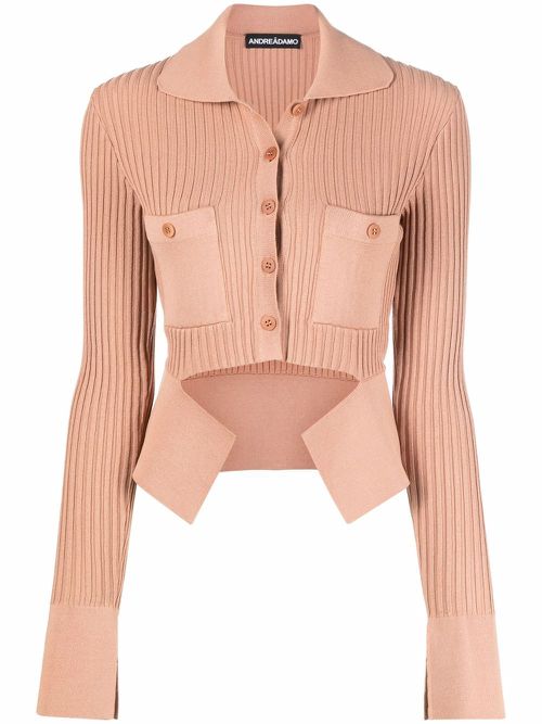 Ribbed buttoned-up knitted top - Neutrals