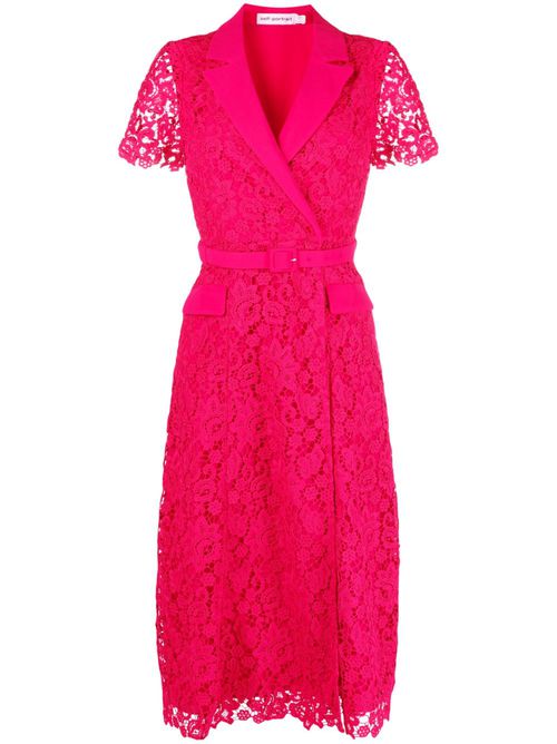Lace belted midi dress - Pink