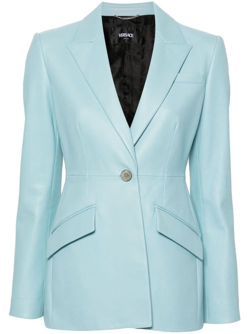Single-breasted leather blazer - Blue