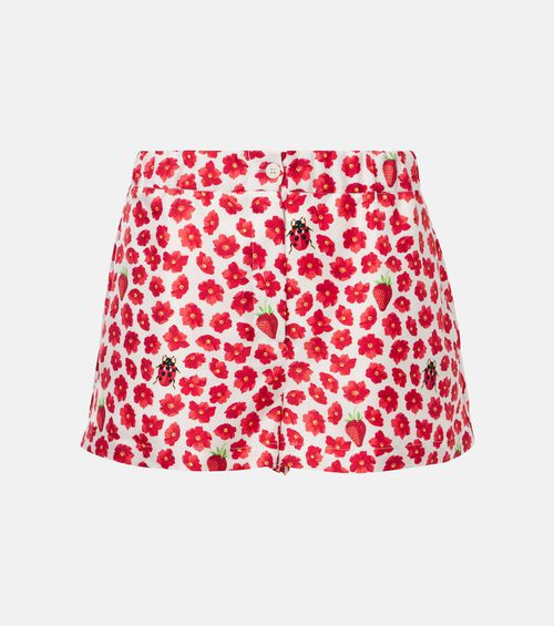 Floral printed silk twill shorts