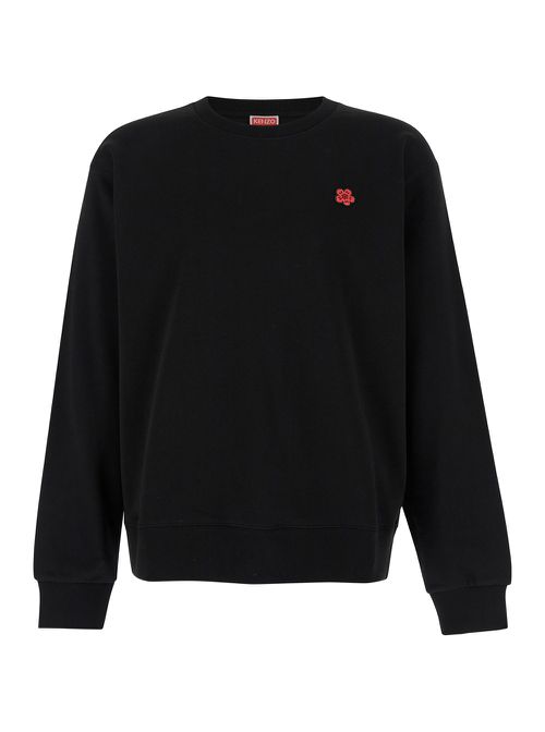 Black Sweater With Boke Flower Patch In Cotton Man