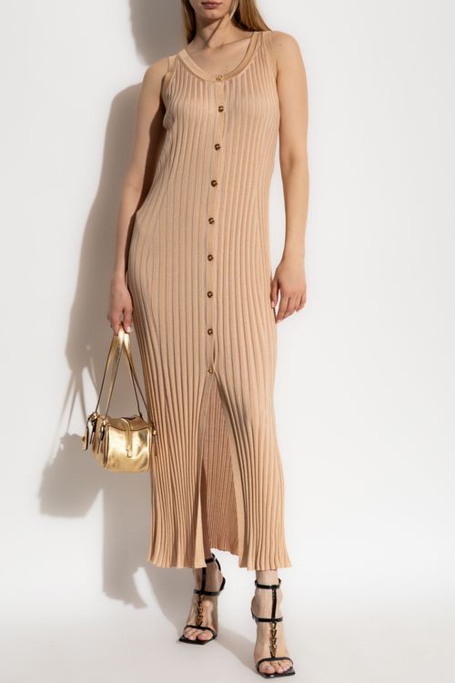 Ribbed Sleeveless Dress, Women's, Beige