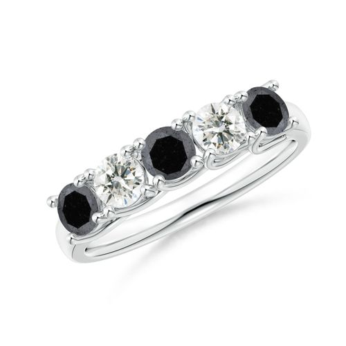 Angara 0.99 Carat Half Eternity Five Stone Enhanced Black and White Diamond Wedding Ring in Platinum