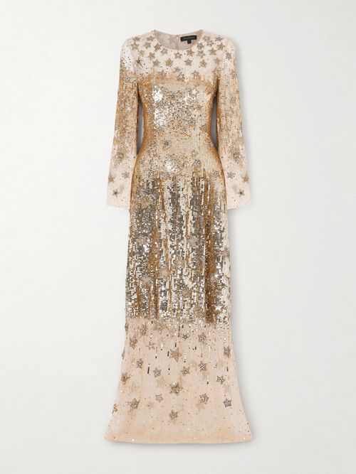 Galactic Sequined Tulle Gown - Gold