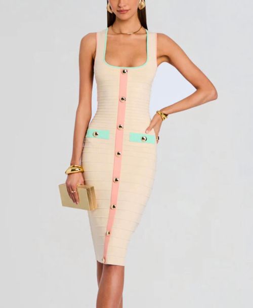 Lyle Dress In Cream/peche/euca