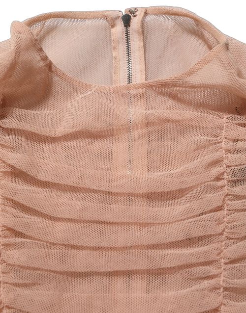 Ruched Cotton-Mesh Sheath Dress — Beige