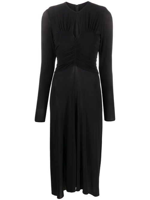 Keyhole-neck long sleeved midi dress - Black