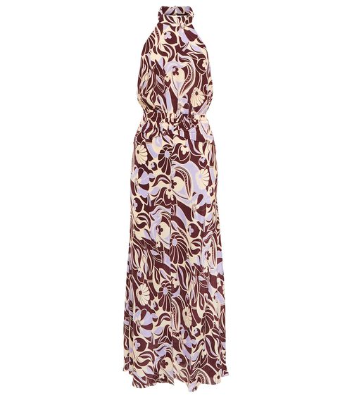 Rixo Kendra printed halterneck silk dress