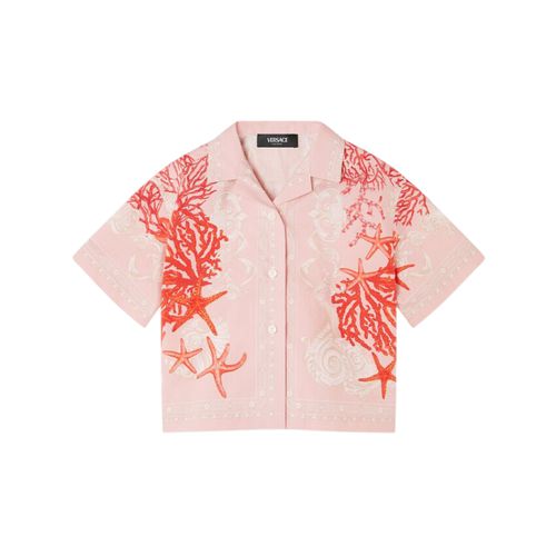 Kids All-Over Barocco Sea Print Cotton Shirt
